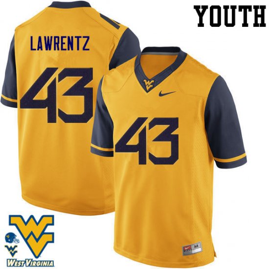 Youth West Virginia Mountaineers NCAA #43 Tyler Lawrentz Gold Authentic Nike Stitched College Football Jersey VM15Q68PU